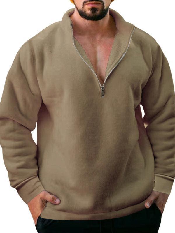 men's fleece stand collar loose casual half zipper hoodie - 808Lush