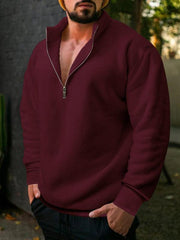 men's fleece stand collar loose casual half zipper hoodie - 808Lush