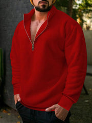 men's fleece stand collar loose casual half zipper hoodie - 808Lush