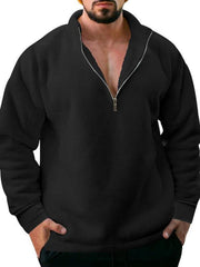 men's fleece stand collar loose casual half zipper hoodie - 808Lush