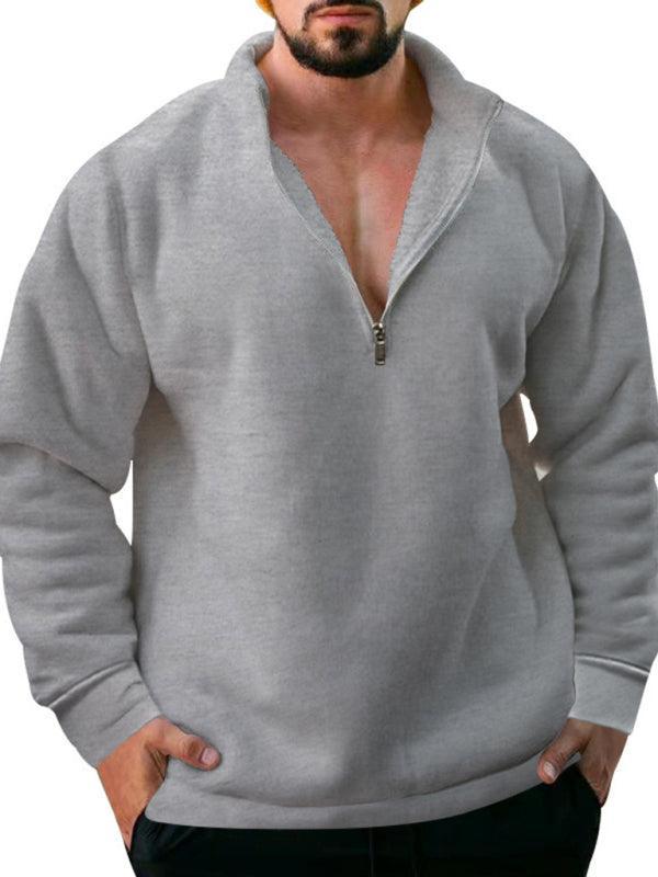 men's fleece stand collar loose casual half zipper hoodie - 808Lush