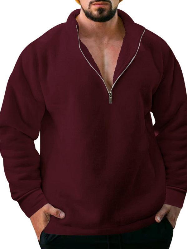 men's fleece stand collar loose casual half zipper hoodie - 808Lush