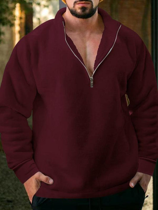men's fleece stand collar loose casual half zipper hoodie - 808Lush