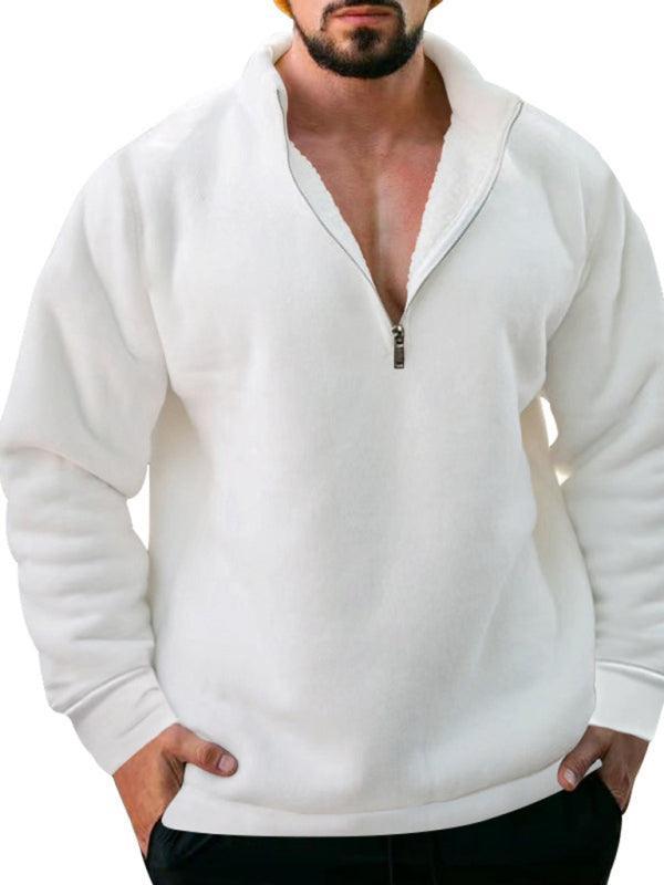 men's fleece stand collar loose casual half zipper hoodie - 808Lush