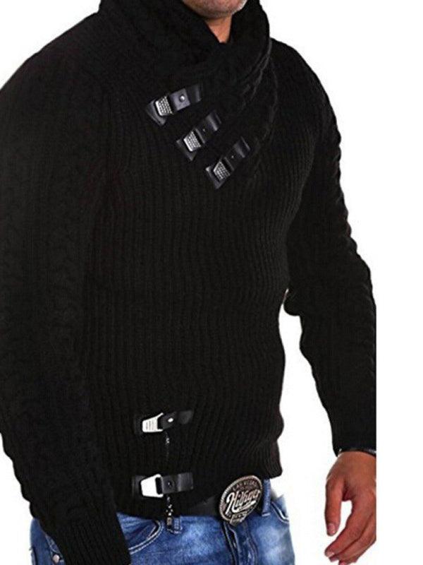 men's sweater long sleeve leather button sweater top pullover sweater - 808Lush