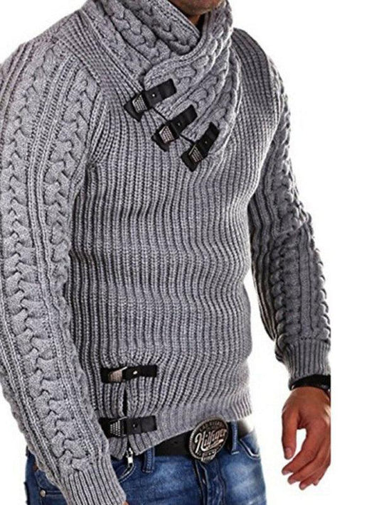 men's sweater long sleeve leather button sweater top pullover sweater - 808Lush