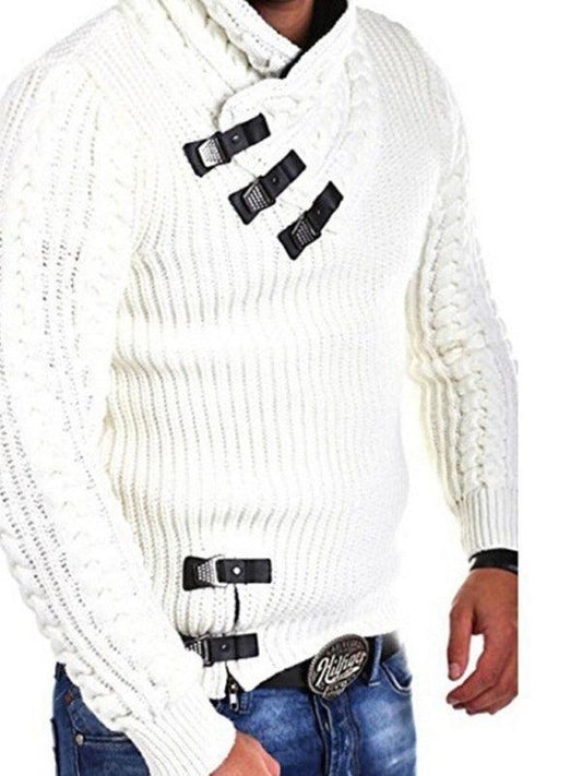 men's sweater long sleeve leather button sweater top pullover sweater - 808Lush