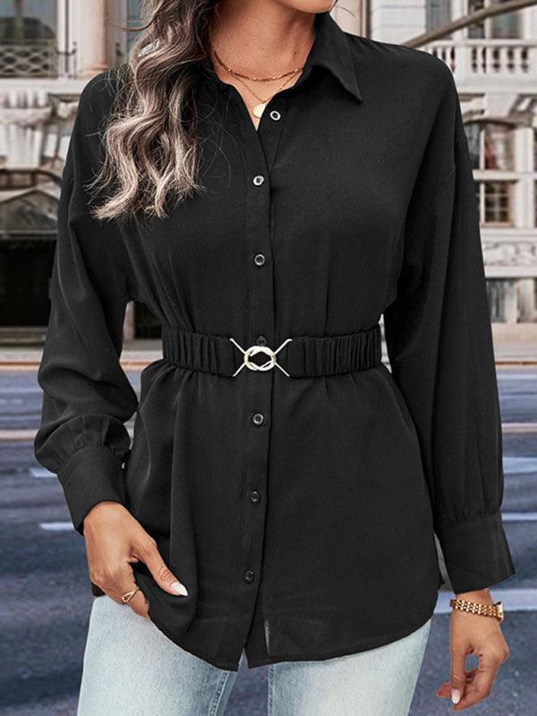 mid-length long-sleeved black shirt top - 808Lush