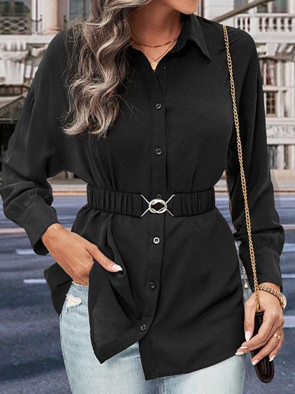 mid-length long-sleeved black shirt top - 808Lush