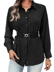 mid-length long-sleeved black shirt top - 808Lush