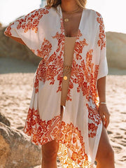 mid-length slit chiffon printed beach blouse - 808Lush