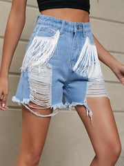 washed denim shorts - 808Lush