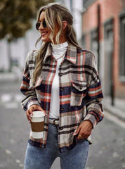 plaid long-sleeved top casual shirt jacket - 808Lush