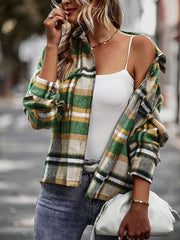 plaid long-sleeved top casual shirt jacket - 808Lush