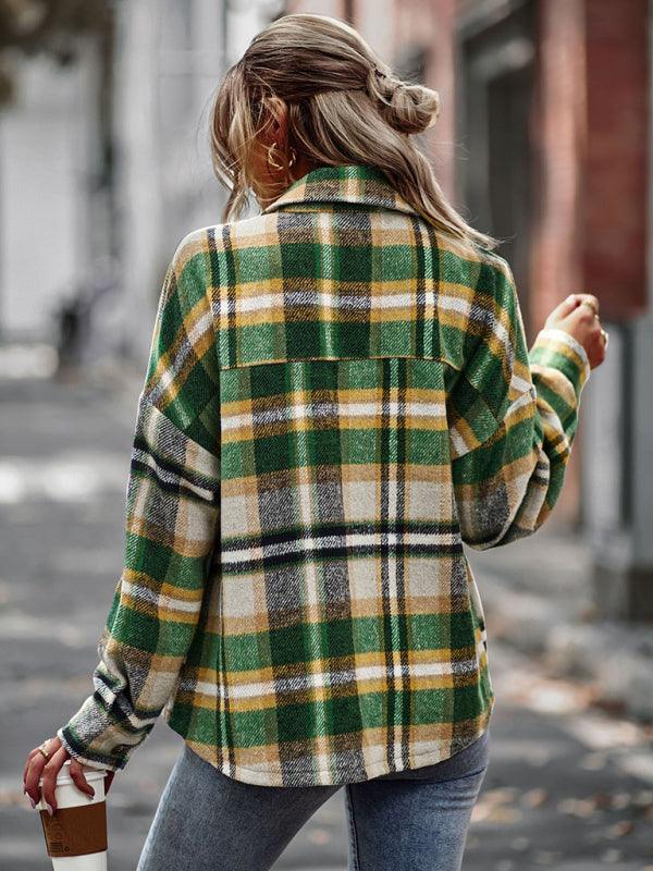 plaid long-sleeved top casual shirt jacket - 808Lush