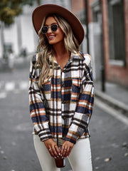 plaid long-sleeved top casual shirt jacket - 808Lush