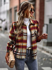 plaid long-sleeved top casual shirt jacket - 808Lush