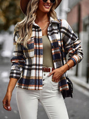 plaid long-sleeved top casual shirt jacket - 808Lush