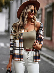 plaid long-sleeved top casual shirt jacket - 808Lush