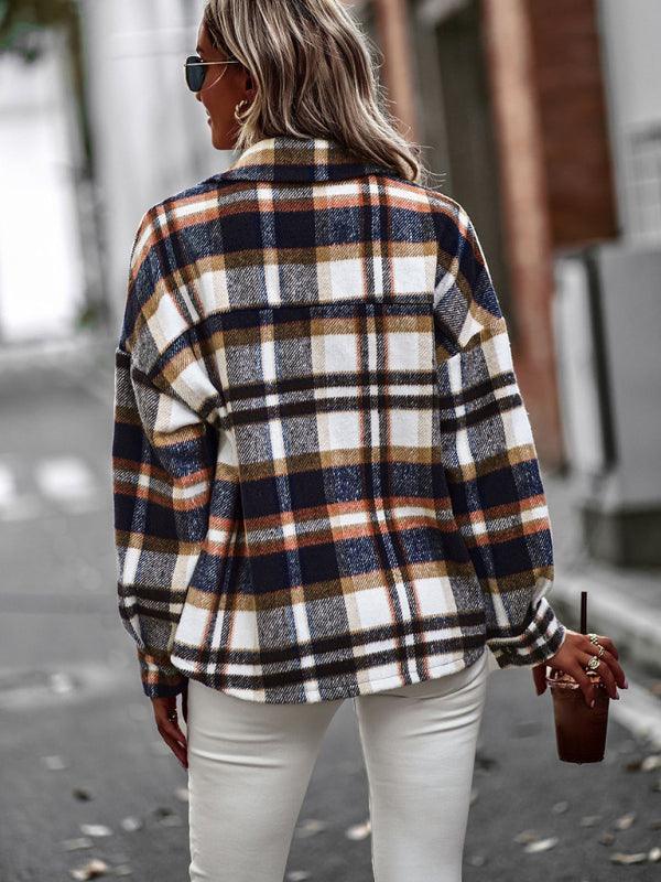 plaid long-sleeved top casual shirt jacket - 808Lush