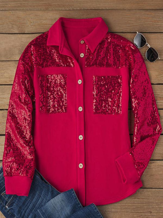 plush velvet stitching sequined jacket - 808Lush
