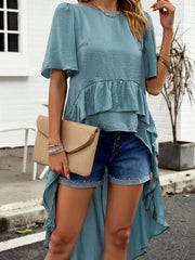 elegant ruffled short-sleeved top - 808Lush