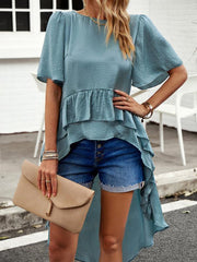 elegant ruffled short-sleeved top - 808Lush