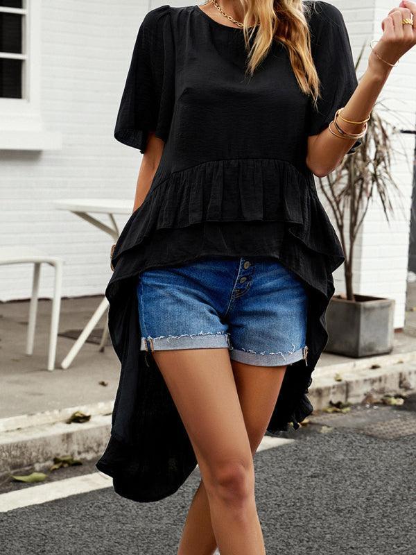 elegant ruffled short-sleeved top - 808Lush