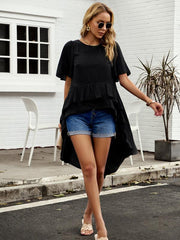 elegant ruffled short-sleeved top - 808Lush