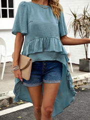 elegant ruffled short-sleeved top - 808Lush