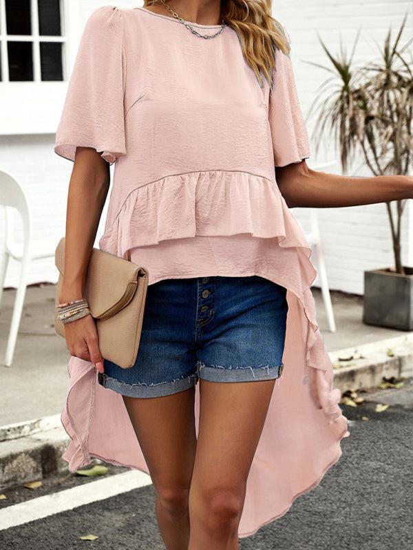 elegant ruffled short-sleeved top - 808Lush