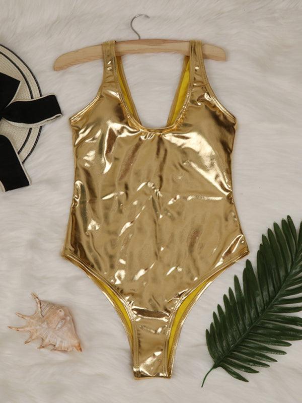 reflective gold and silver one-piece swimsuits and split swimsuits - 808Lush