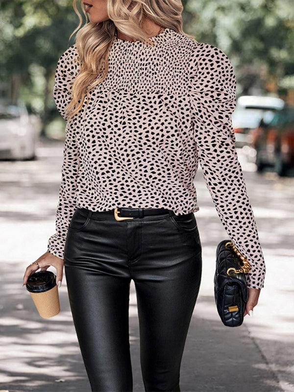 round neck leopard print long sleeve shirt - 808Lush