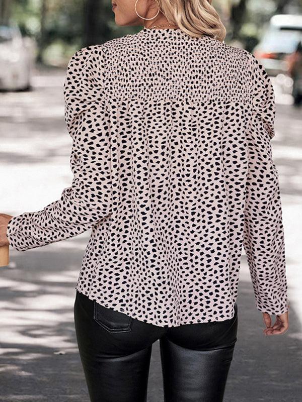 round neck leopard print long sleeve shirt - 808Lush