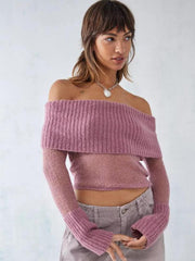 sexy hot girl one-line collar long-sleeved sweater - 808Lush