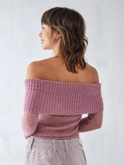 sexy hot girl one-line collar long-sleeved sweater - 808Lush