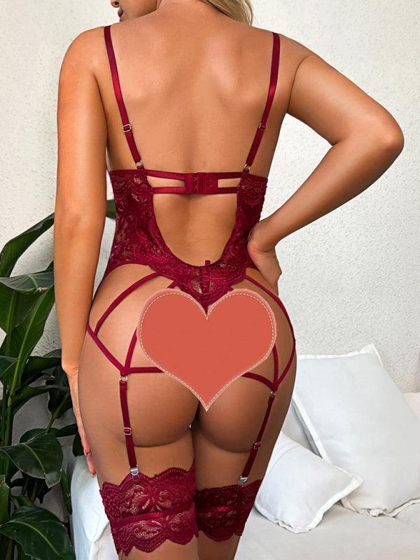 sexy lace suspenders, butterfly sexy see-through backless one-piece - 808Lush