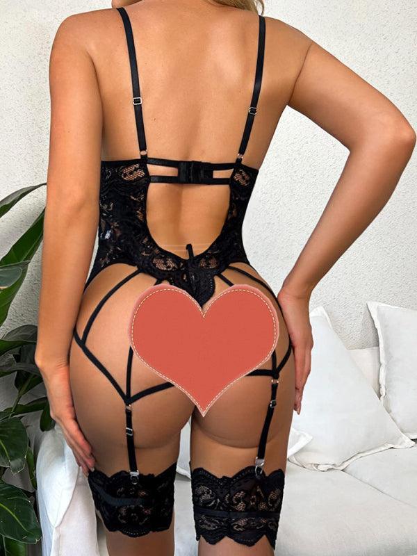 sexy lace suspenders, butterfly sexy see-through backless one-piece - 808Lush