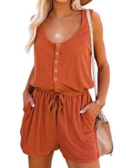 sleeveless jumpsuit waist tie casual loose wide leg shorts - 808Lush