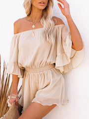 splicing short-sleeved loose-fitting solid-color chiffon jumpsuit - 808Lush