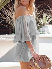 splicing short-sleeved loose-fitting solid-color chiffon jumpsuit - 808Lush