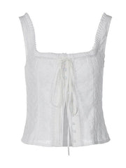 square collar breasted strap lace top slim fit drawstring - 808Lush