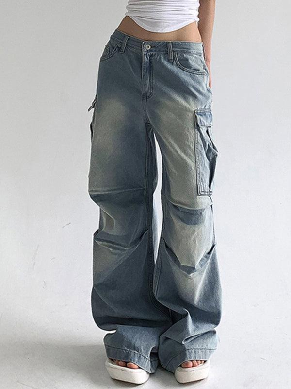 Cargo washed jeans loose straight - 808Lush