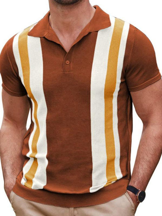 striped jacquard sweater Short-sleeved business casual Polo shirt - 808Lush