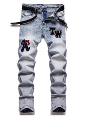 Zhangzi pattern micro-elastic high-quality fabric slim fit small straight jeans - 808Lush