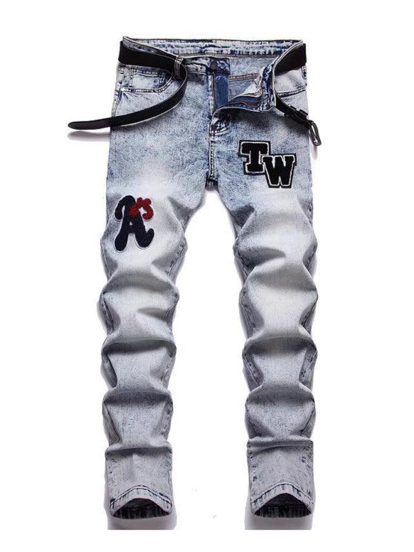 Zhangzi pattern micro-elastic high-quality fabric slim fit small straight jeans - 808Lush