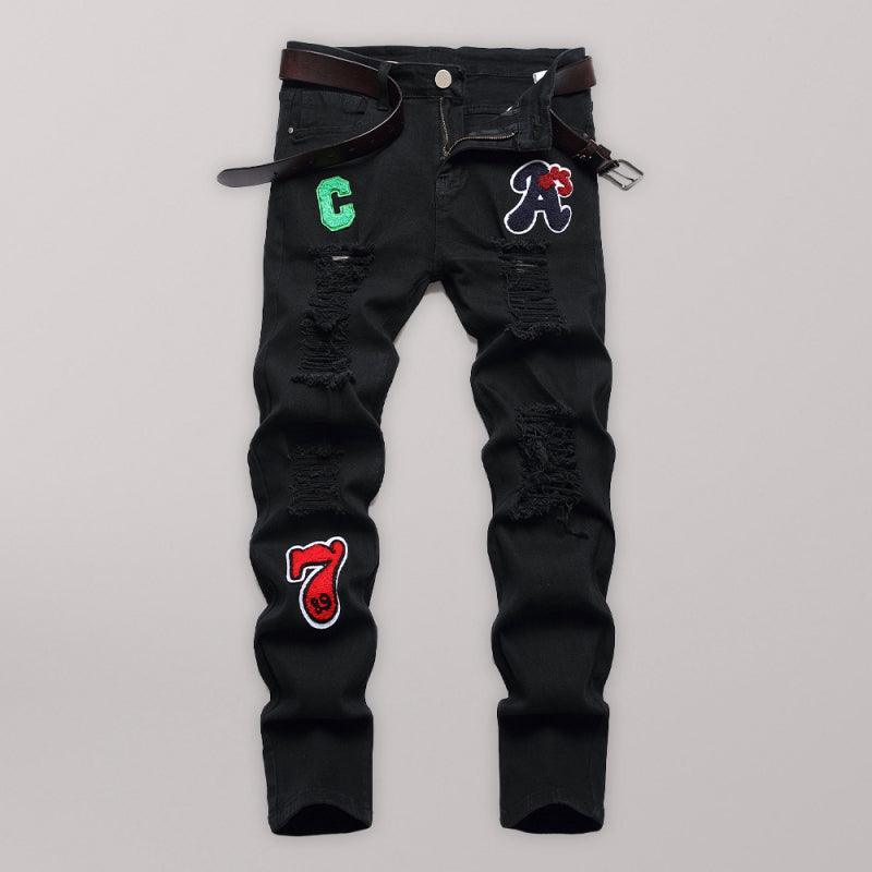 Zhangzi pattern micro-elastic high-quality fabric slim fit small straight jeans - 808Lush