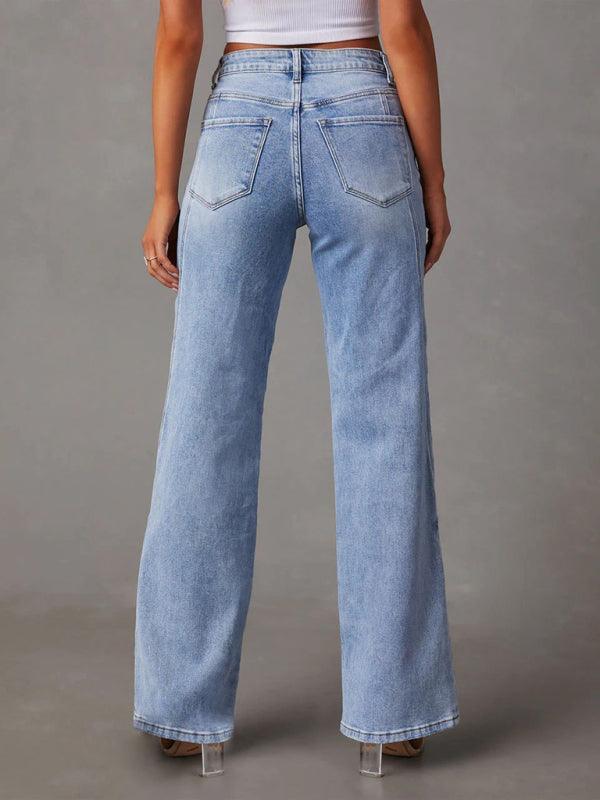 style comfortable casual loose spliced wide leg women's jeans - 808Lush