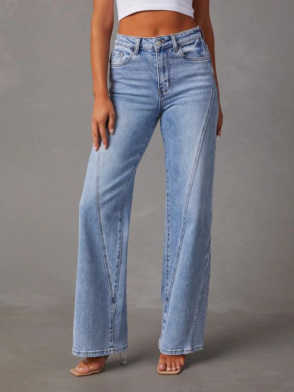 style comfortable casual loose spliced wide leg women's jeans - 808Lush