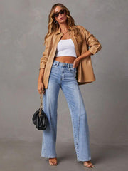 style comfortable casual loose spliced wide leg women's jeans - 808Lush